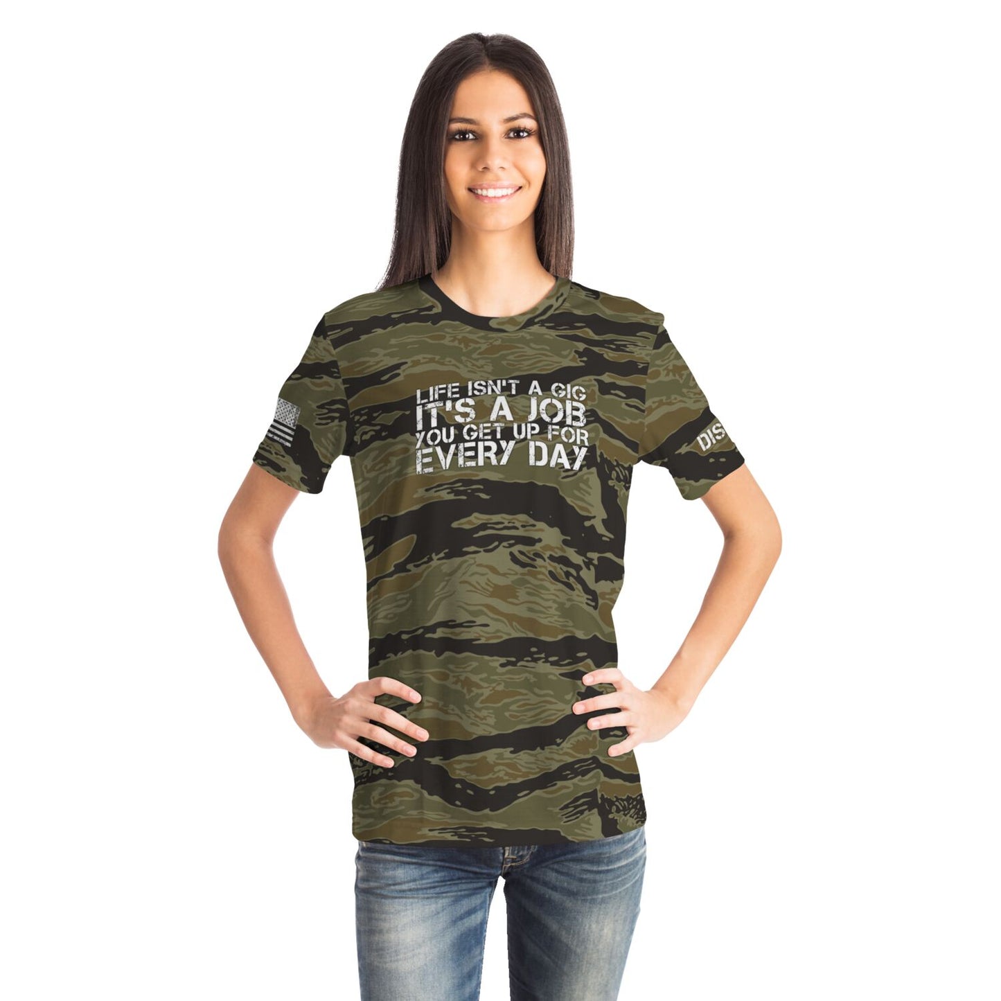 DISOBEY Camotivational "Life Isn't a Gig" Tigerstripe Camo Shirt