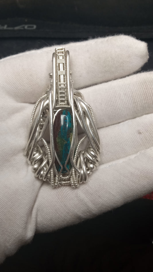 Shattuckite heady style wire wrapped pendant "GIGER DREAMS"