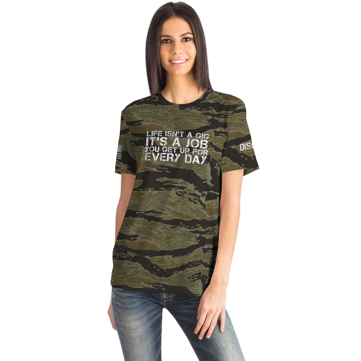 DISOBEY Camotivational "Life Isn't a Gig" Tigerstripe Camo Shirt