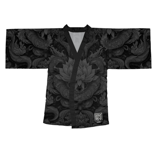 Long Sleeve Kimono Robe (LOTUSFACE BLACK)