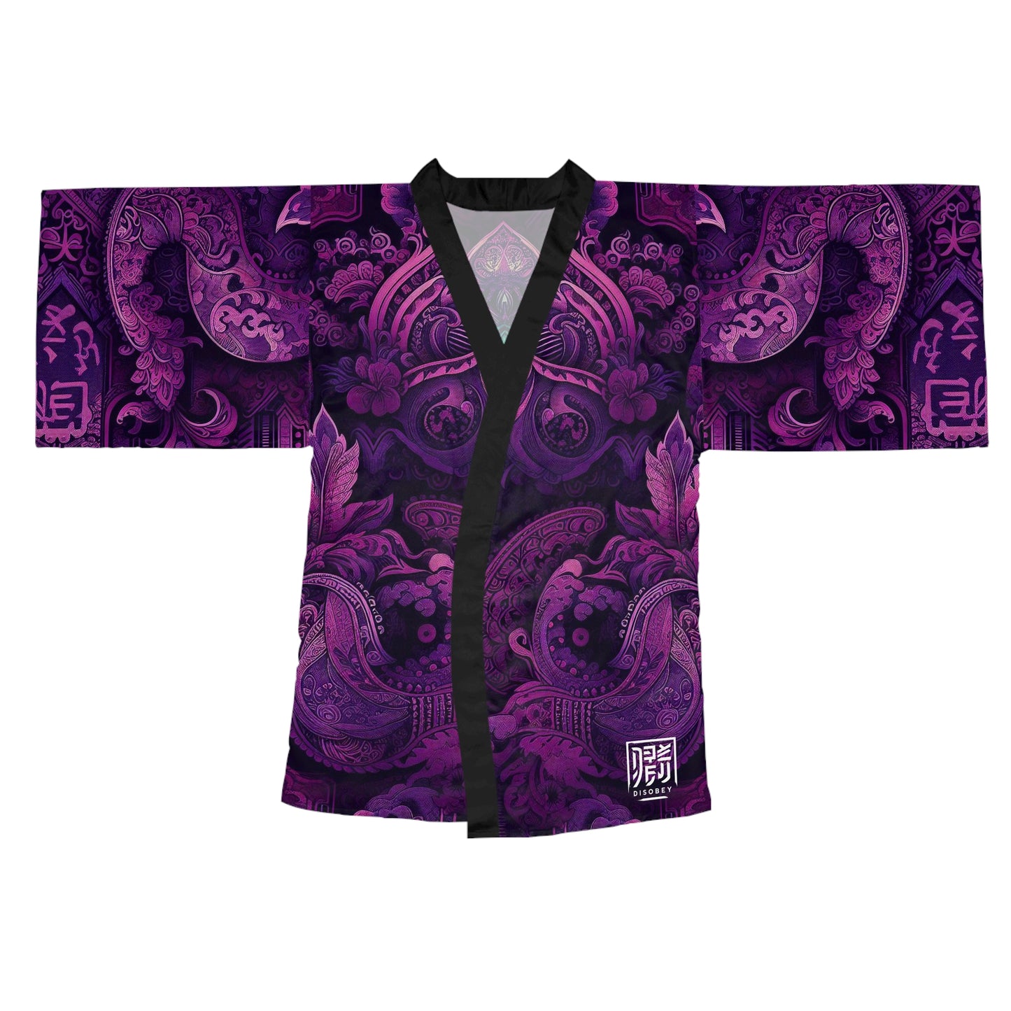 Long Sleeve Festival Kimono - PURPLE PEACOCK PAISLEY