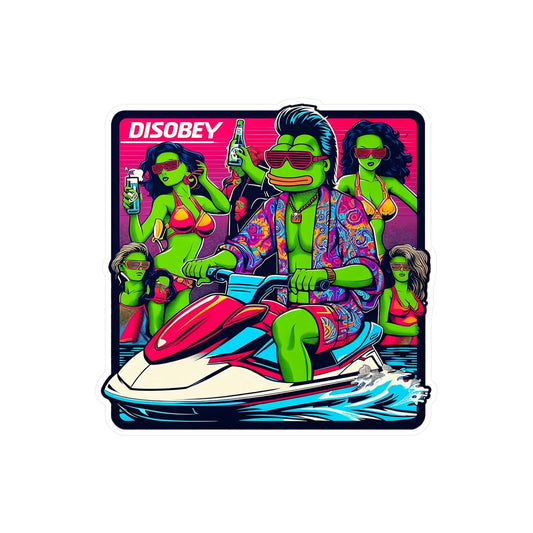 DISOBEY Retro Vinyl Large Decal (Jet Ski Mullet Frog)