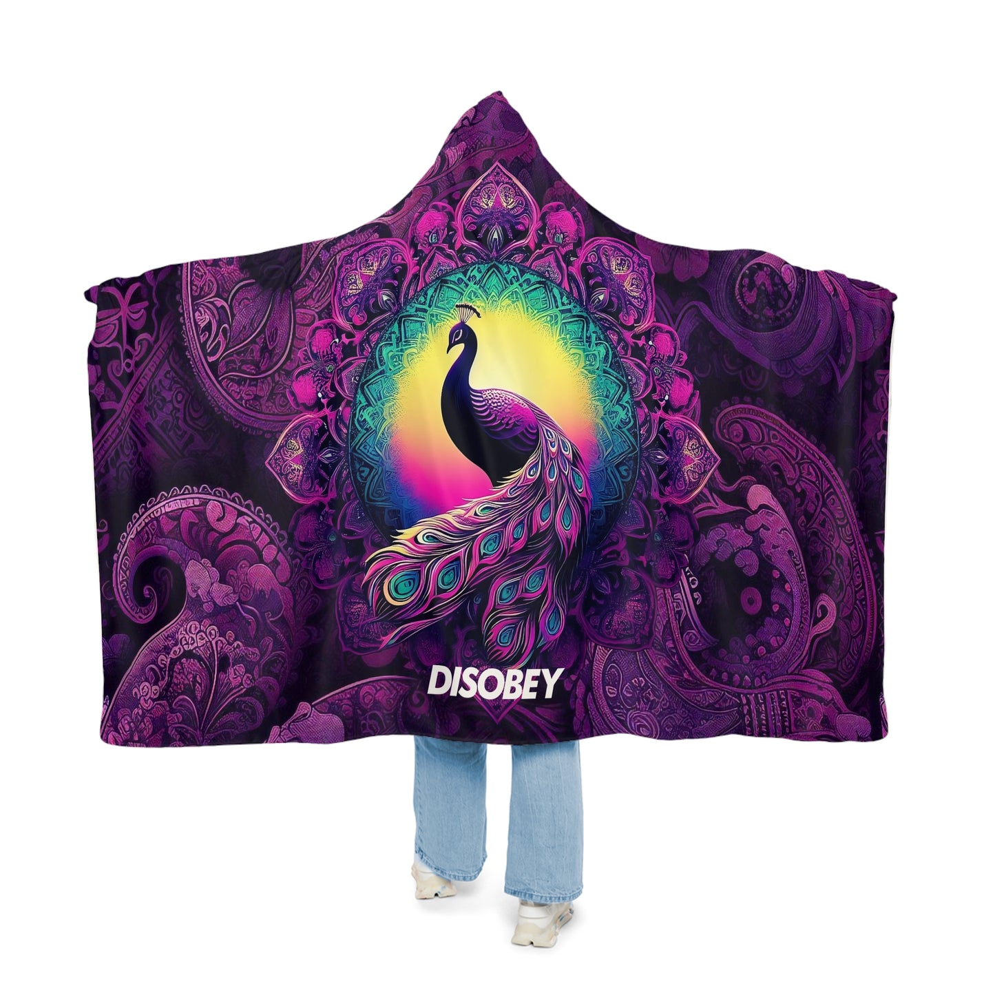 Hooded Snuggle Blanket - PURPLE PEACOCK PAISLEY