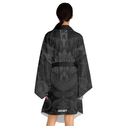 Long Sleeve Kimono Robe (LOTUSFACE BLACK)