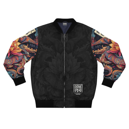 DISOBEY Men's Bomber Jacket (LOTUSFACE BLACK)