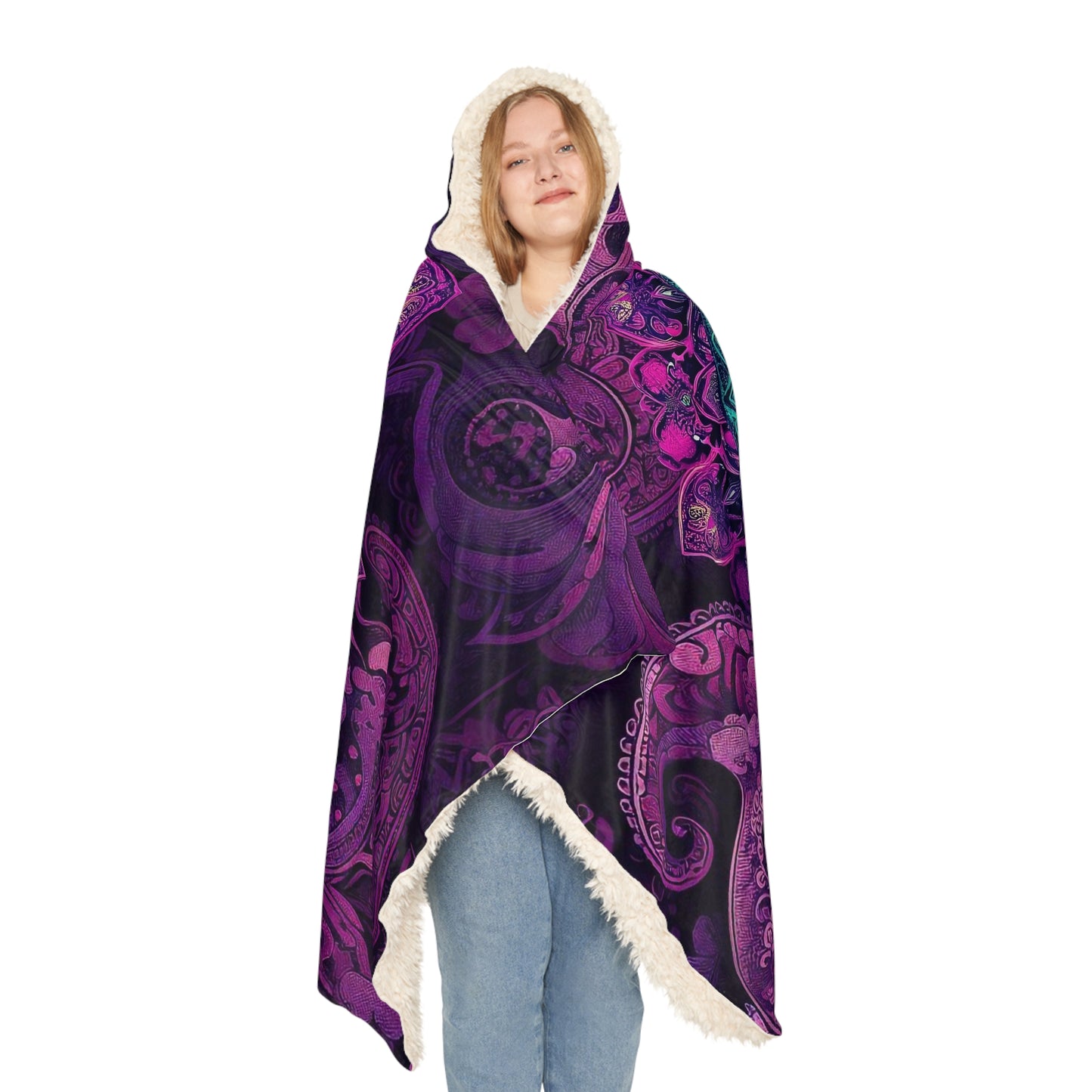 Hooded Snuggle Blanket - PURPLE PEACOCK PAISLEY