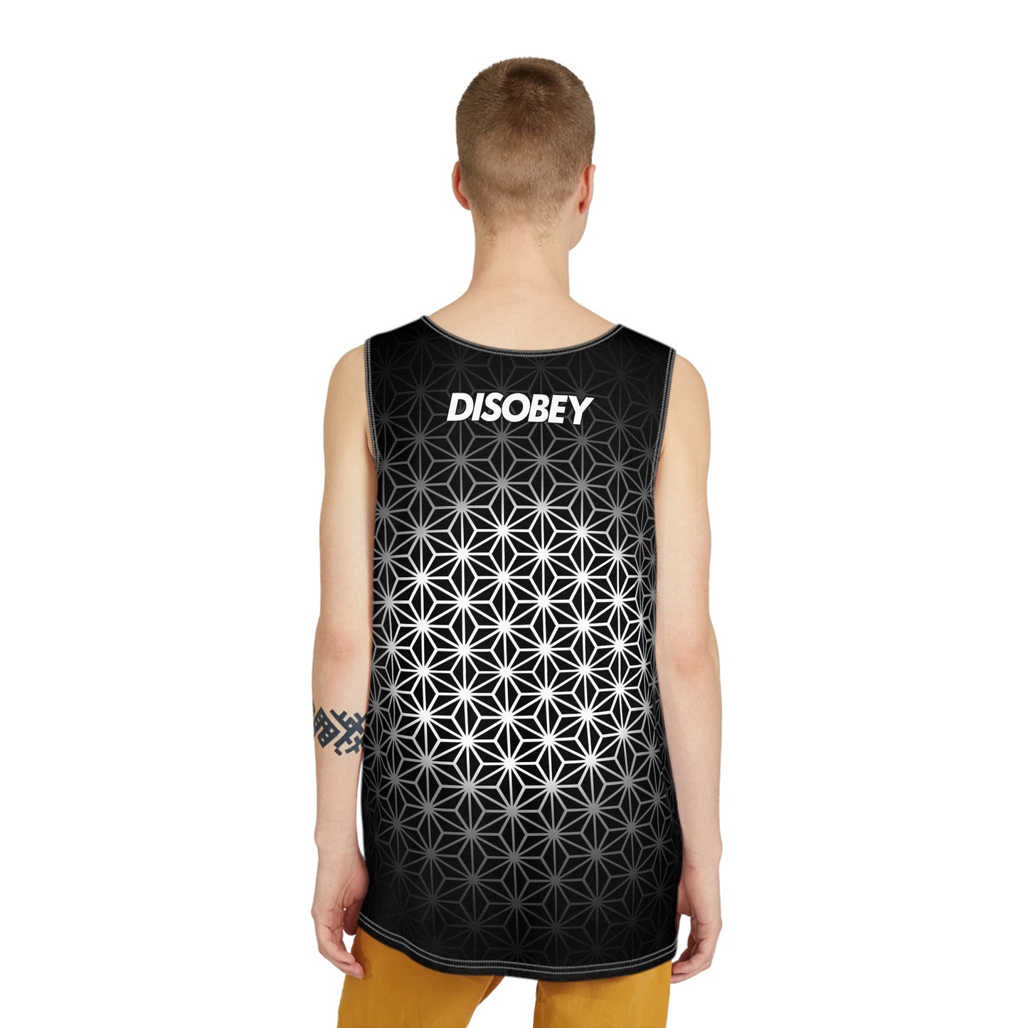 DISOBEY Men's Thin Gym Tank (SACRED G B&W)