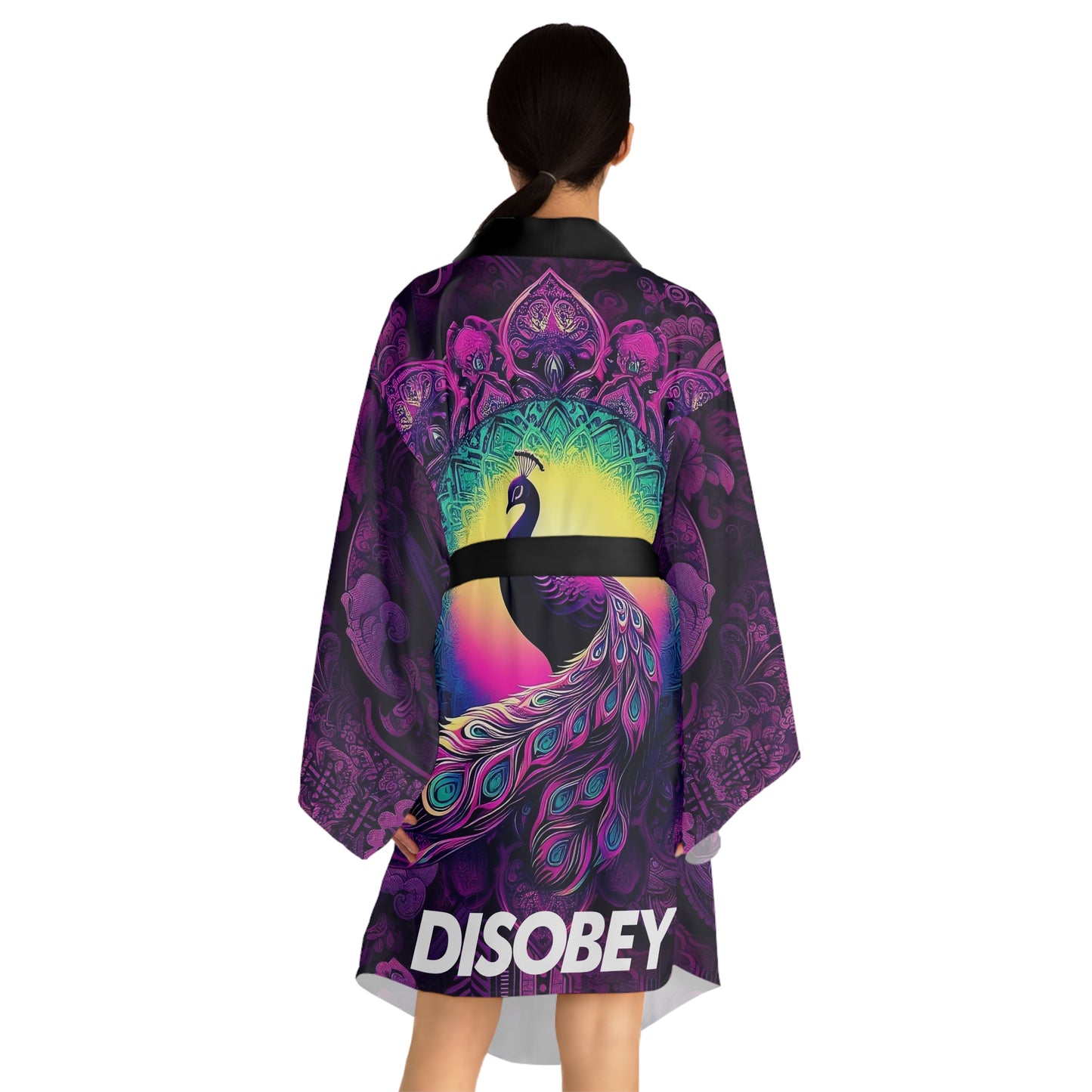 Long Sleeve Festival Kimono - PURPLE PEACOCK PAISLEY