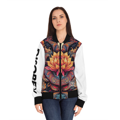 DISOBEY Women's Bomber Jacket (LOTUSFACE WHITE SLEEVES)