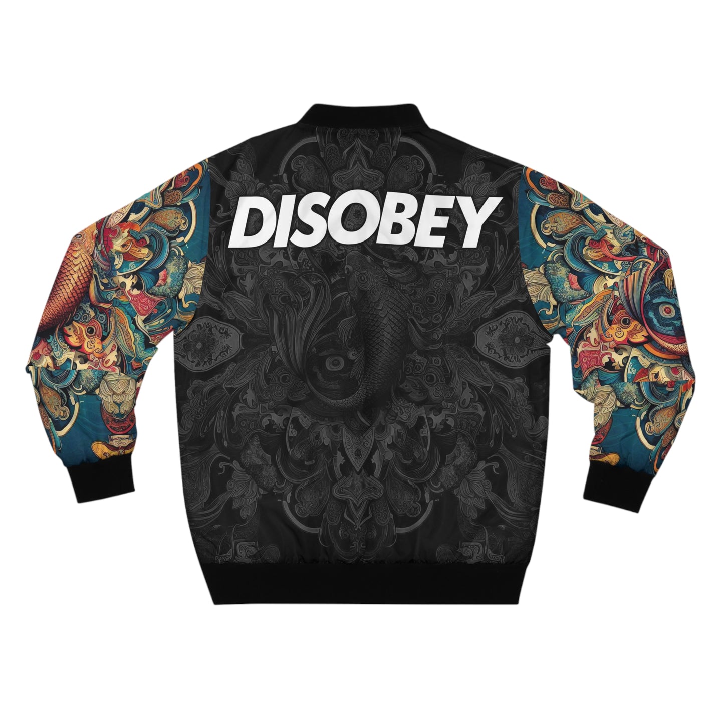 DISOBEY Men's Bomber Jacket (BIG FISH BLACK)