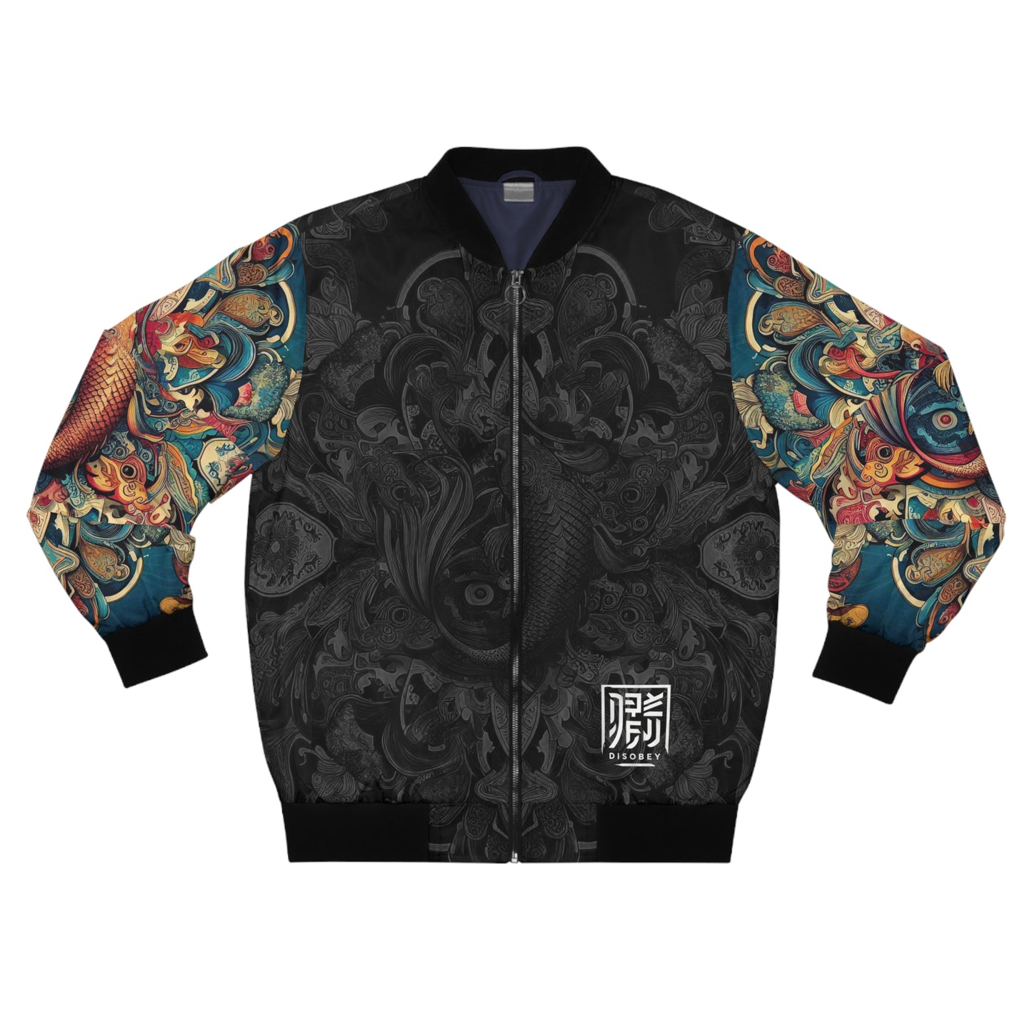 DISOBEY Men's Bomber Jacket (BIG FISH BLACK)