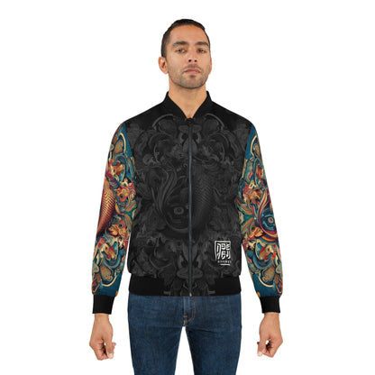 DISOBEY Men's Bomber Jacket (BIG FISH BLACK)