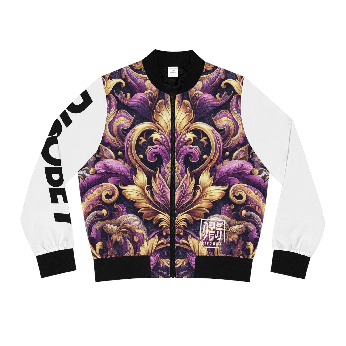 DISOBEY Women's Bomber Jacket (PURPLE TREASURE WHITE SLEEVES)