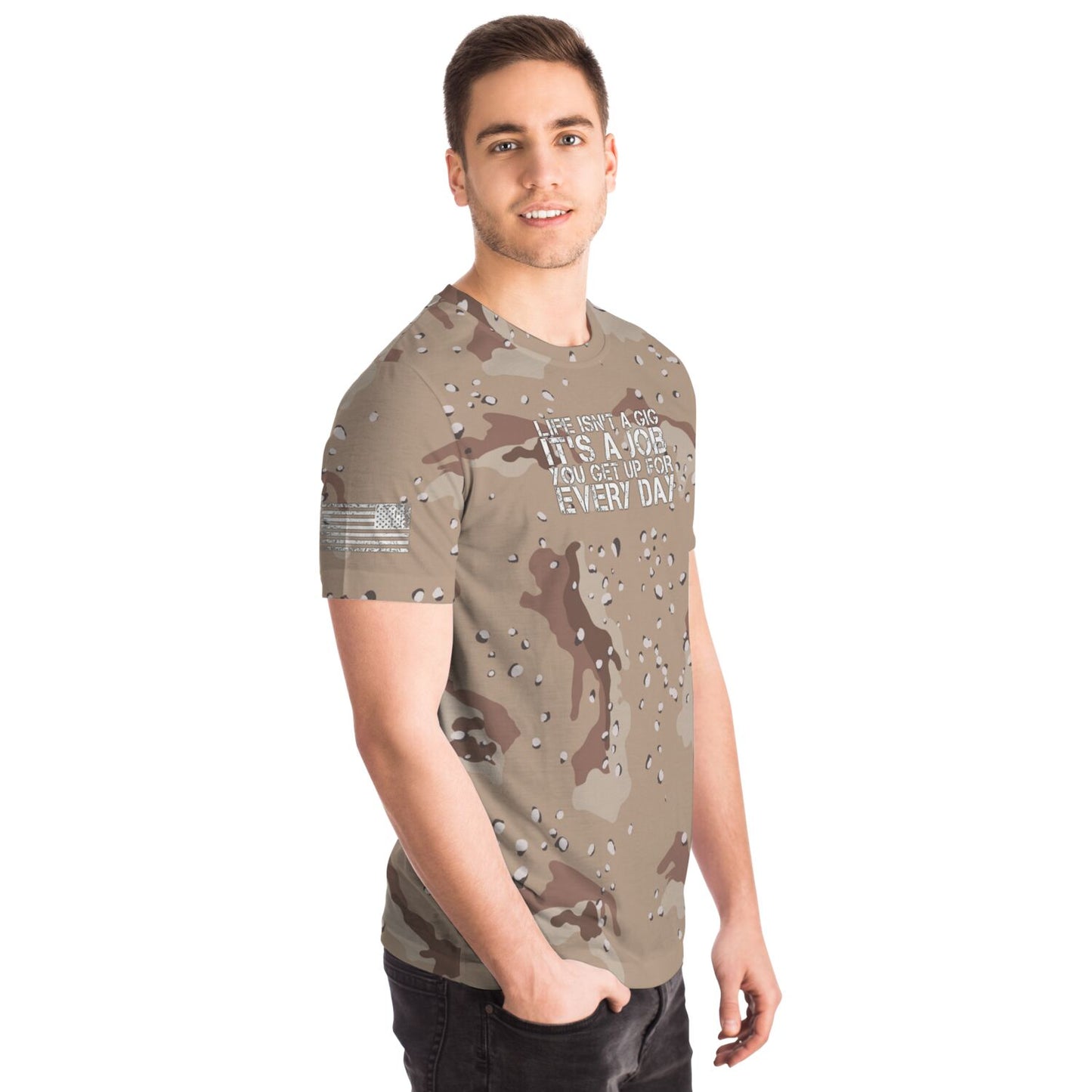 DISOBEY Camotivational "Life Isn't a Gig" Chocolate Chip Desert Camo Shirt