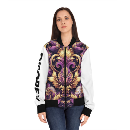 DISOBEY Women's Bomber Jacket (PURPLE TREASURE WHITE SLEEVES)