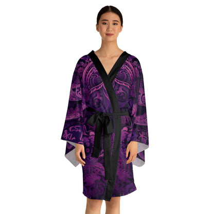 Long Sleeve Festival Kimono - PURPLE PEACOCK PAISLEY