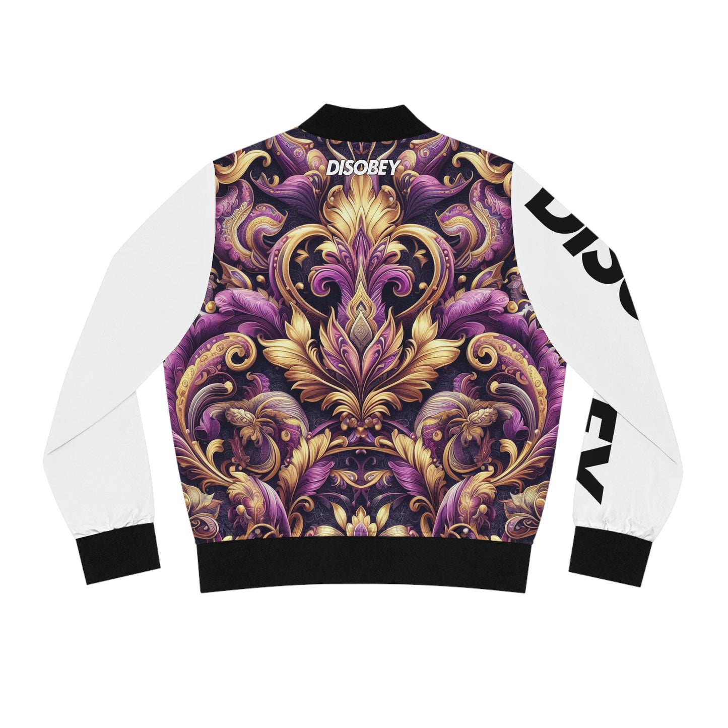 DISOBEY Women's Bomber Jacket (PURPLE TREASURE WHITE SLEEVES)