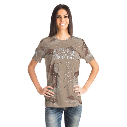 DISOBEY Camotivational "Life Isn't a Gig" Chocolate Chip Desert Camo Shirt