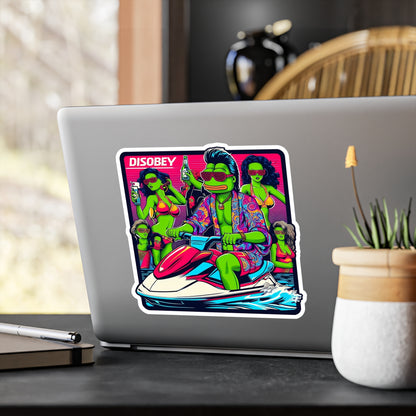 DISOBEY Retro Vinyl Large Decal (Jet Ski Mullet Frog)