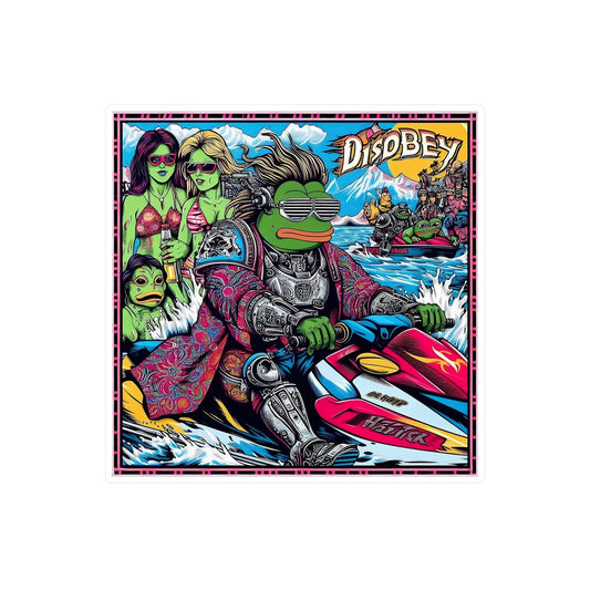 DISOBEY Retro Vinyl LARGE Decal (Jet Ski Frog)