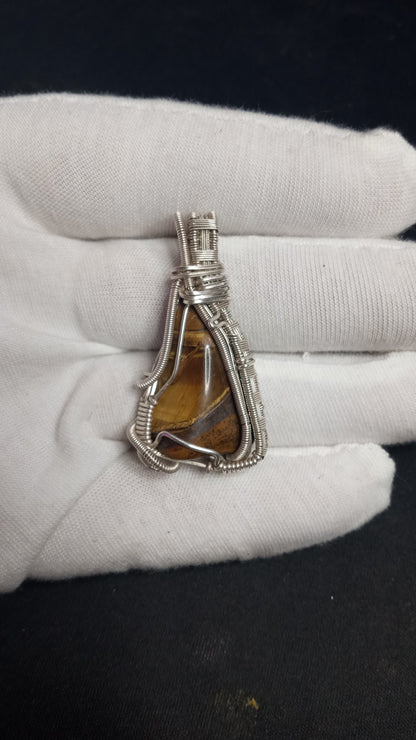 (SOLD) Tigers Eye Wire Wrap Pendant "TIGER POTION"