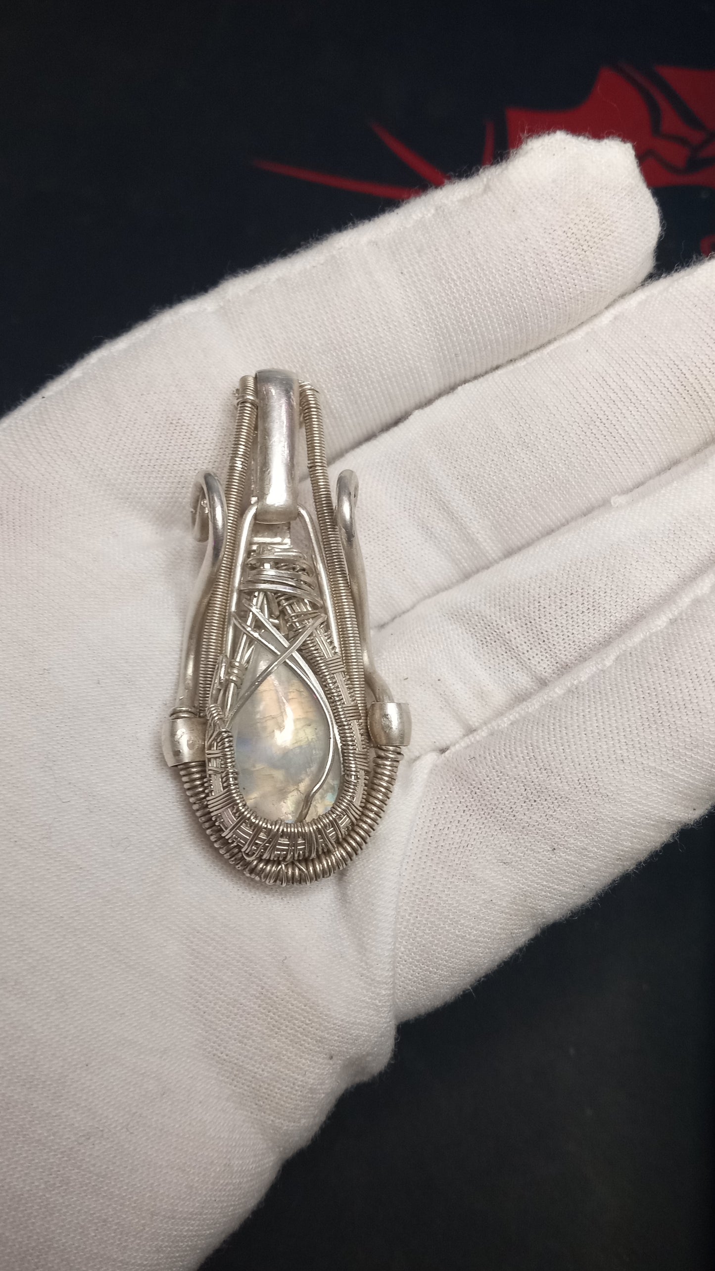 Rainbow Moonstone Wire Wrapped Pendant "MUSIC"