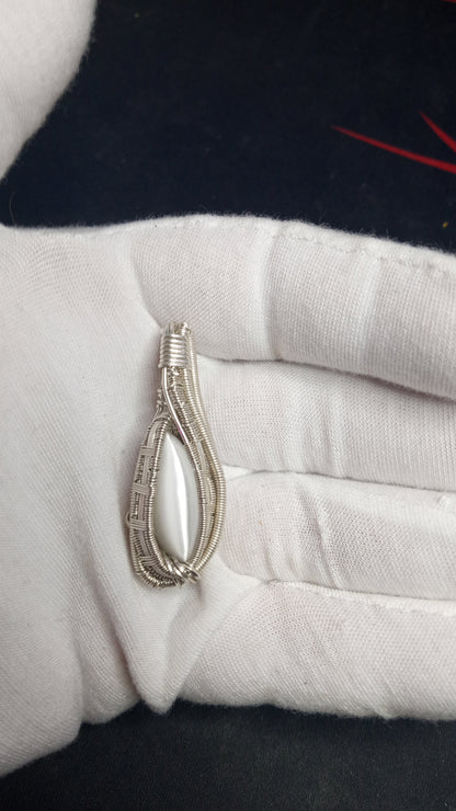 (SOLD) White Cat's Eye Wire Wrapped Pendant "MOON CAT"