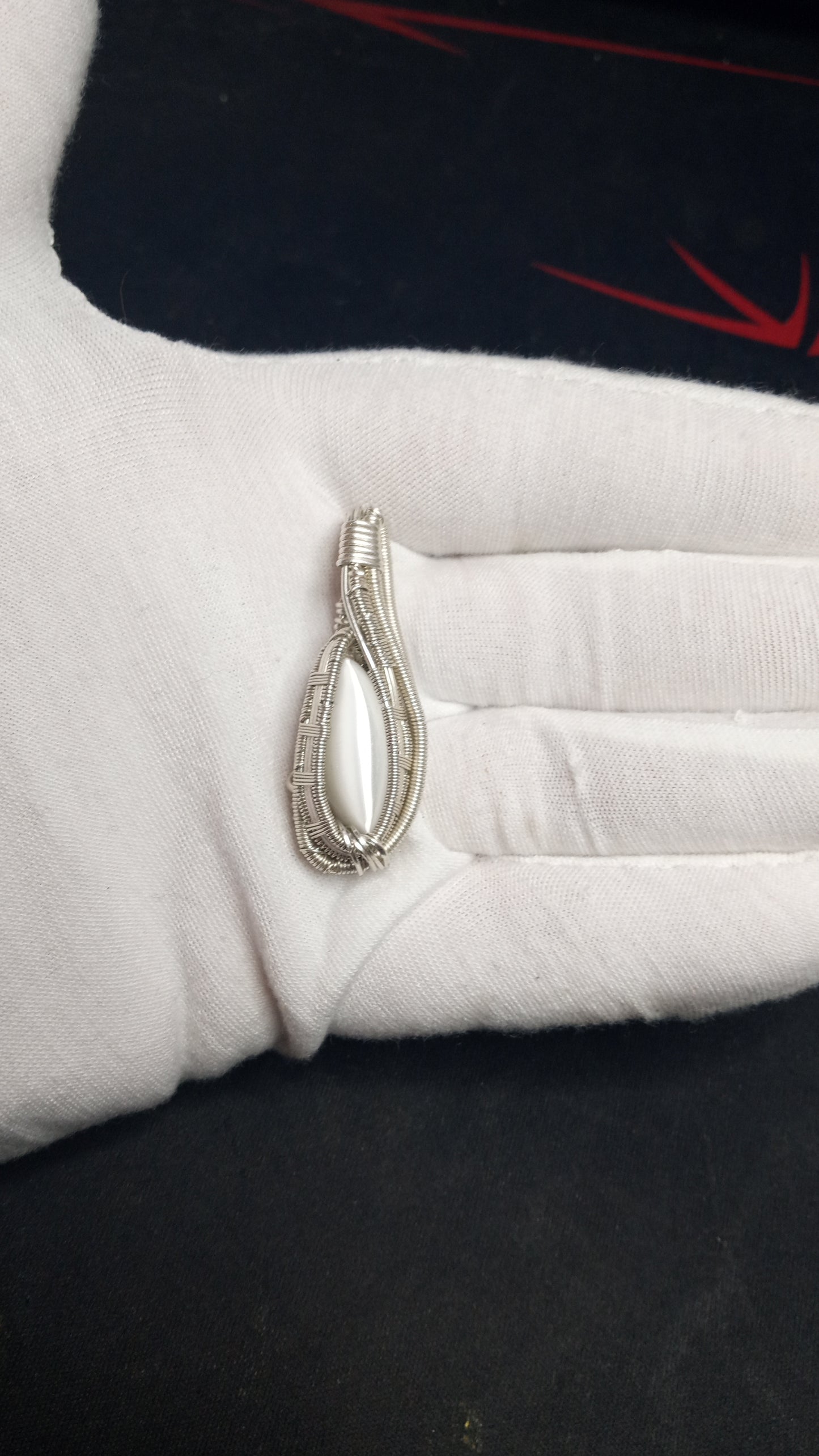 White Cat's Eye Wire Wrapped Pendant "MOON CAT"