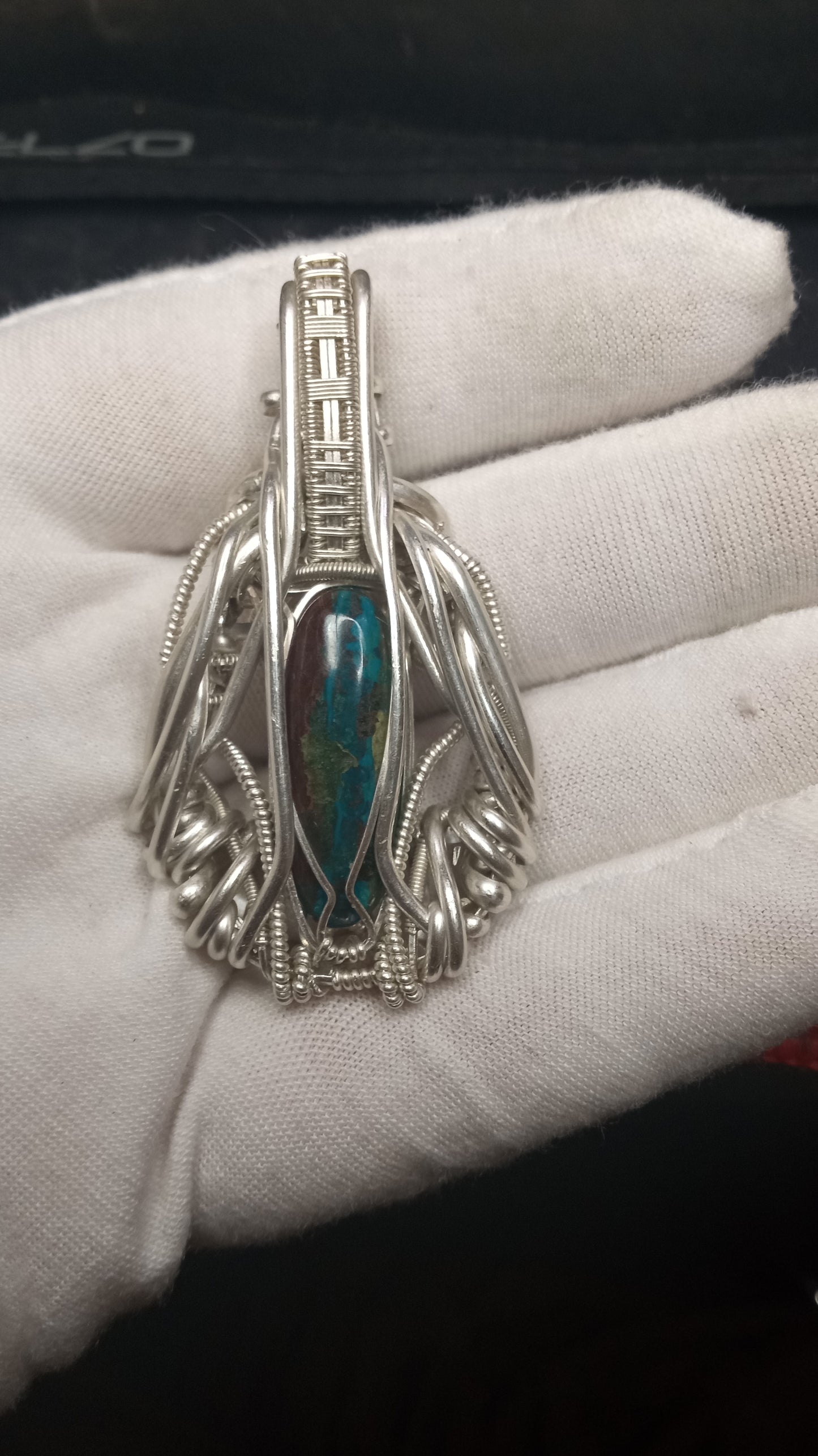 Shattuckite heady style wire wrapped pendant "GIGER DREAMS"