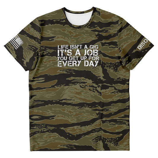 DISOBEY Camotivational "Life Isn't a Gig" Tigerstripe Camo Shirt