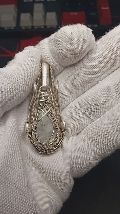 (SOLD) Rainbow Moonstone Wire Wrapped Pendant "MUSIC"